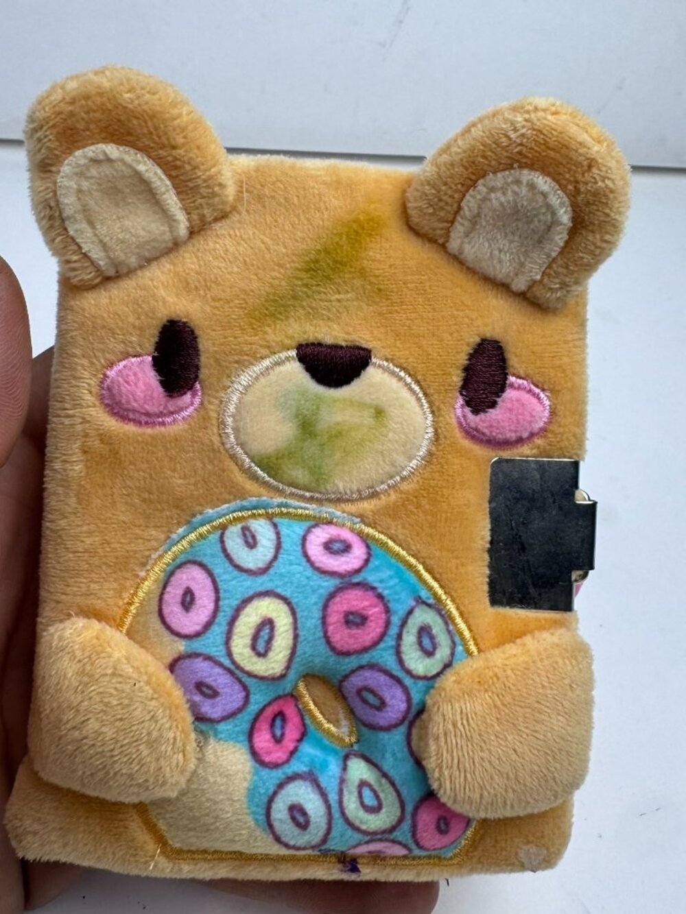 Plush Bear Mini Locking Diary Journal 4x3 Small Notebook Padlock Donut Stain